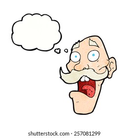 cartoon frightened old man with thought bubble