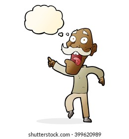 cartoon frightened old man with thought bubble