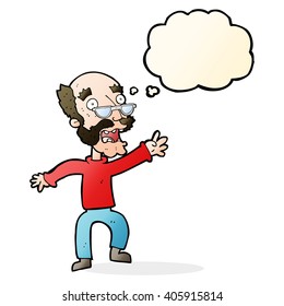 cartoon frightened old man with thought bubble