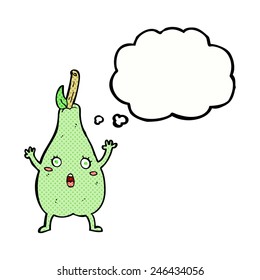cartoon frightened pear with thought bubble