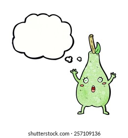 cartoon frightened pear with thought bubble