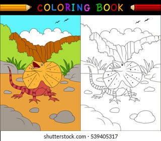 Cartoon frilled lizard coloring book, Australian animals series 
