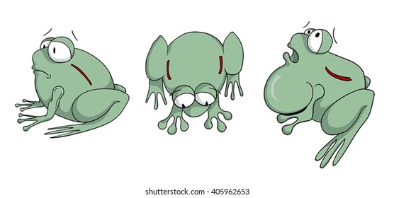 A cartoon frog from 3 different angles