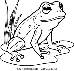 Cartoon frog in black and white style for coloring. Vector illustration