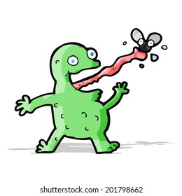 cartoon frog catching fly