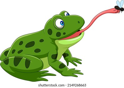 Cartoon frog catching a fly