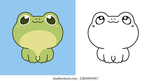 Cartoon Frog Clipart para colorear página e ilustración. Animales aislados de imágenes. Ilustración vectorial de un anfibio kawaii para impresiones de ropa, pegatinas, ducha para bebés. 