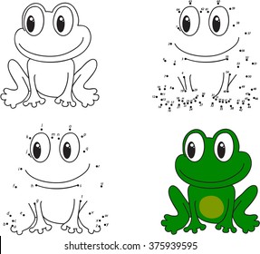 Cartoon frog  Coloring book   dot to dot educational game for kids