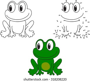 Cartoon frog. Coloring and dot to dot educational game for kids. Vector illustration