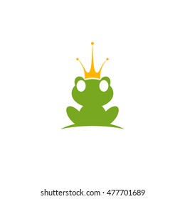 Cartoon frog with crown. Vector logo animal.