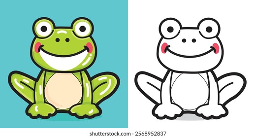 A cartoon frog doll illustration for coloring book element or design element