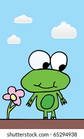 Cartoon Frog with Flower