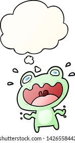 cartoon frog frightened with thought bubble in smooth gradient style
