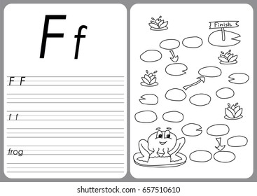 Cartoon frog game. Vector coloring book pages