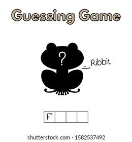 Cartoon frog guessing game. Vector illustration for children education