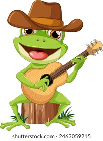 Cartoon frog with guitar wearing a cowboy hat