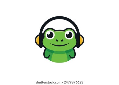 Cartoon frog with headphones vector art illustration 