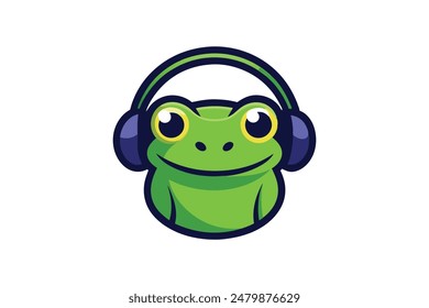 Cartoon frog with headphones vector art illustration 