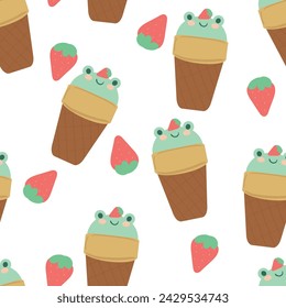 cartoon frog ice cream seamless pattern. cute animal wallpaper for textiles, gift wrapping paper