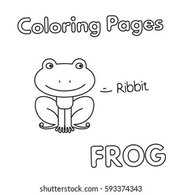 Cartoon frog illustration. Vector coloring book pages for children