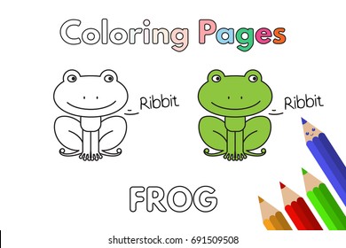 Cartoon frog illustration  Vector coloring book pages for children
