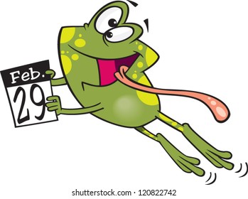 Cartoon Frog Jumping And Holding A Leap Day Calendar