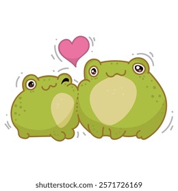 cartoon frog, kawaii hand drawn illustration, emotions