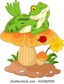 cartoon frog laying down on a mushroom