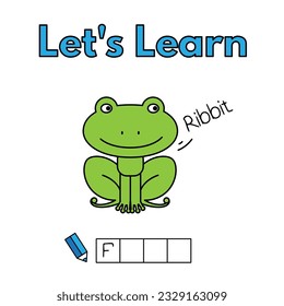 Cartoon frog learning game for small children - write the word. Vector illustration for kids