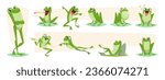 Cartoon frog. Lizards and frog funny action poses exact vector characters isolated