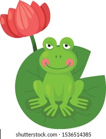 Cartoon frog on lotus leaf illustration, vector