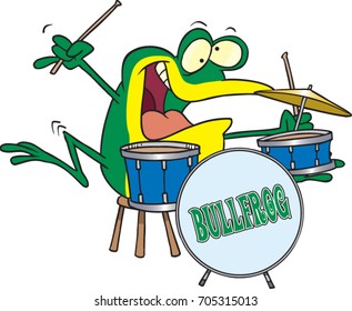 cartoon frog playing the drums