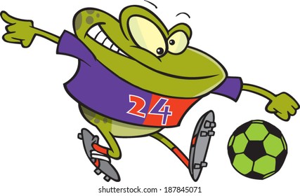 cartoon frog playing soccer