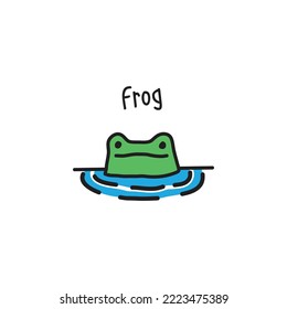 cartoon frog in a puddle in a pond. vector illustration