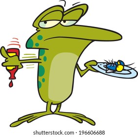 cartoon frog putting ketchup on his flies