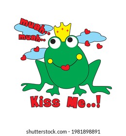 cartoon frog saying kiss me, vector illustration