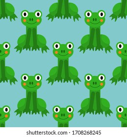 Cartoon frog seamless pattern in flat style. Animal background. Vector illustration. 