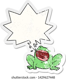 cartoon frog shouting with speech bubble distressed distressed old sticker