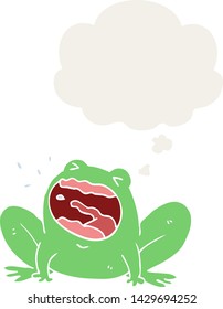 cartoon frog shouting with thought bubble in retro style