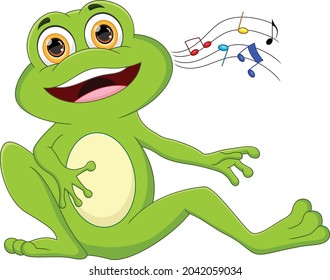 cartoon frog singing isolated on white background