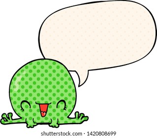 cartoon frog with speech bubble in comic book style