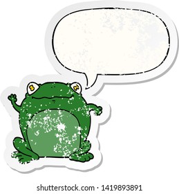 cartoon frog with speech bubble distressed distressed old sticker