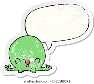 cartoon frog with speech bubble distressed distressed old sticker