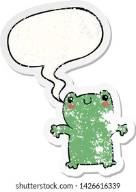 cartoon frog with speech bubble distressed distressed old sticker