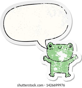 cartoon frog with speech bubble distressed distressed old sticker