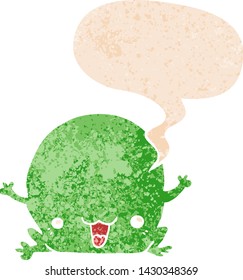 Cartoon Frosch mit Sprachblase in brüchiger Retro-strukturierter Form