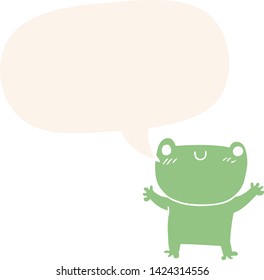 cartoon frog with speech bubble in retro style