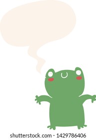 Cartoon Frosch mit Sprachblase im Retro-Stil