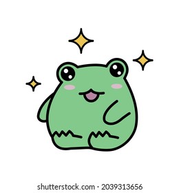 Cartoon frog sticker. Frog with stars shining. Vector illustration.