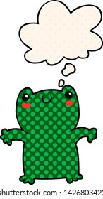 cartoon frog with thought bubble in comic book style